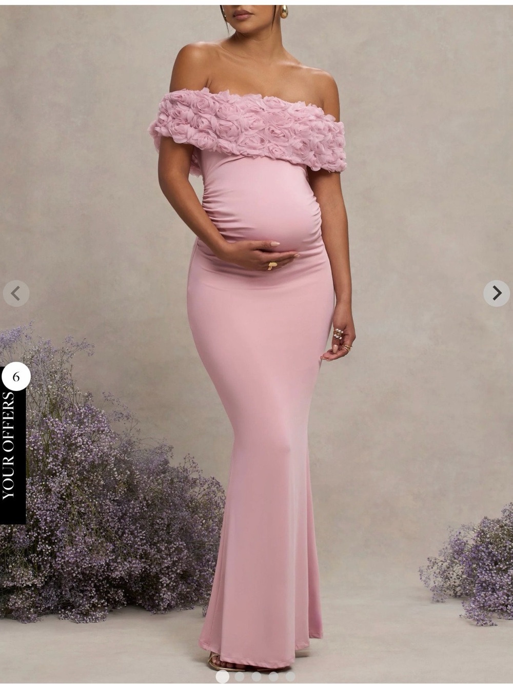 NEW: INFLORESCENCE
Blush Pink Mesh Floral Bardot Maternity Maxi Dress